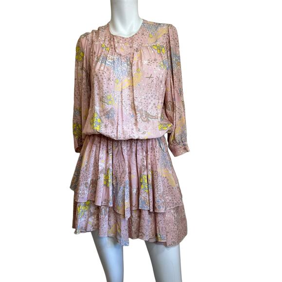 Zadig & Voltaire Rooka Print Glam Rock Pink Blouson Mini Dress 3/4 Sleeves sz XS - Picture 1 of 9